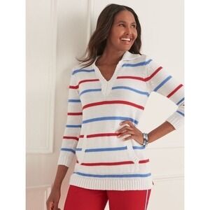 Talbots Petite Striped Cotton Blend Knit Pockets‎ Hoodie Sweater XS-S* (N562)